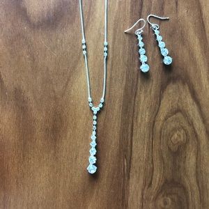 Silver Cubic Zirconia Necklace & Matching Earrings